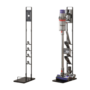 Vacuum Stand for Dyson V6, V7, V8, V10, V11, V12, V15 Cordless Cleaners - Heavy Base Metal Bracket Holder Organizer with Trigger Lock, On/Off Control Clamp, Accessory & Attachment Storage